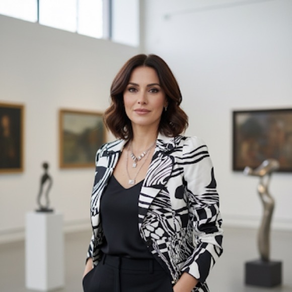 Vintage Alberto Mikali blazer, black/white 100% Silk Geometric Print, 6 - Picture 2 of 13